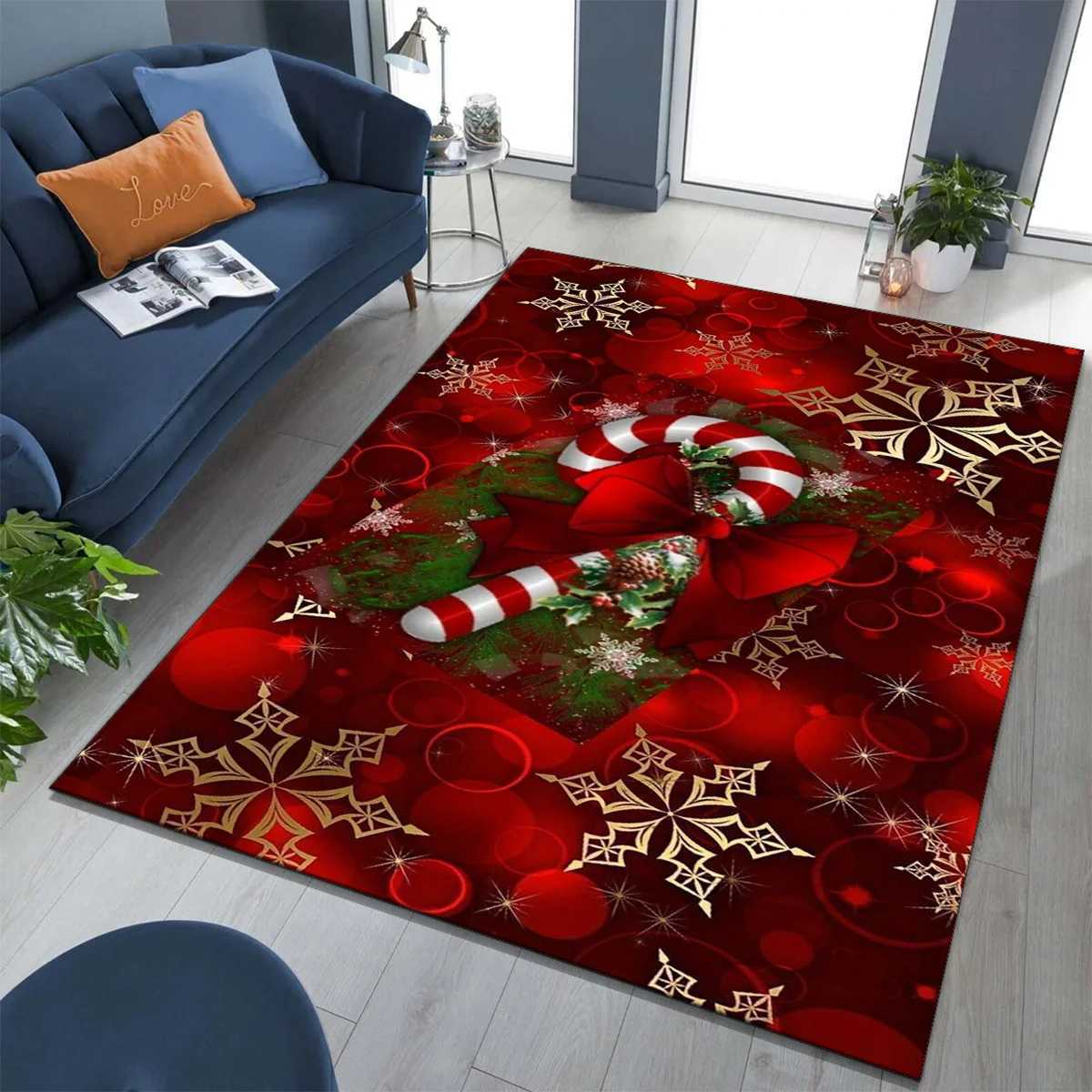 Candy Cane Print Area Rug - For Outdoor Patio Garden Yard Living Room Bedroom Hallway Kitchen Christmas Home DecorM251117