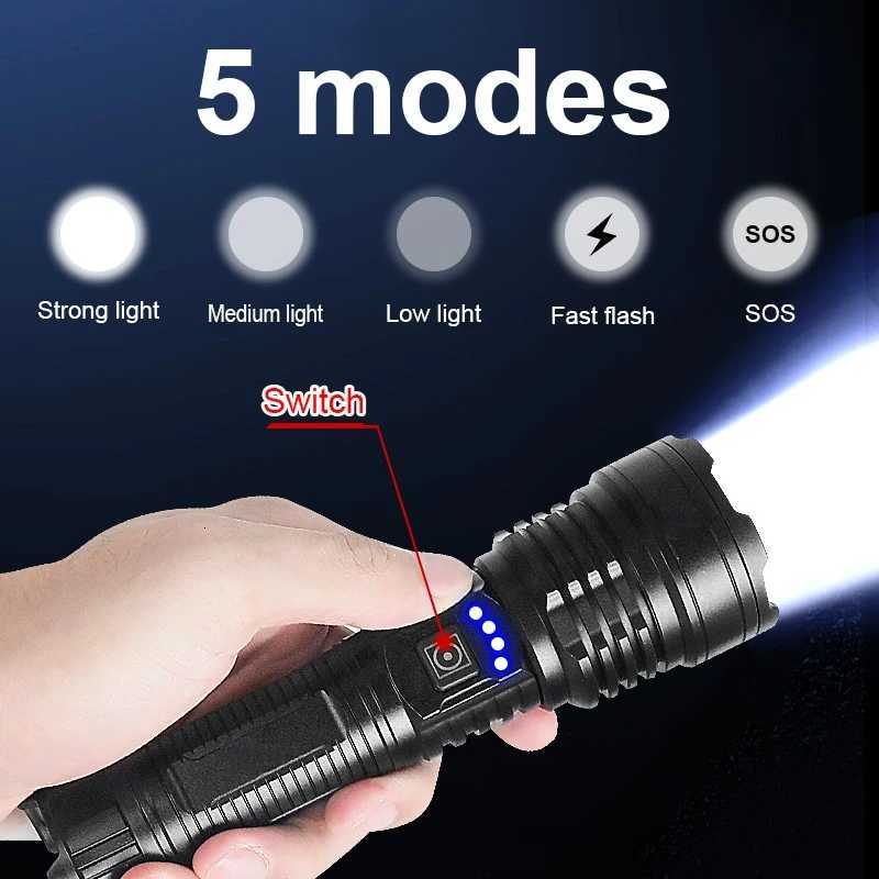 Ultra Powerful 1000000LM Flashlight Rechargeable 18650 Torch High Power XHP360 LED Flashlight Work 12H Camping Tactical Lantern M251117
