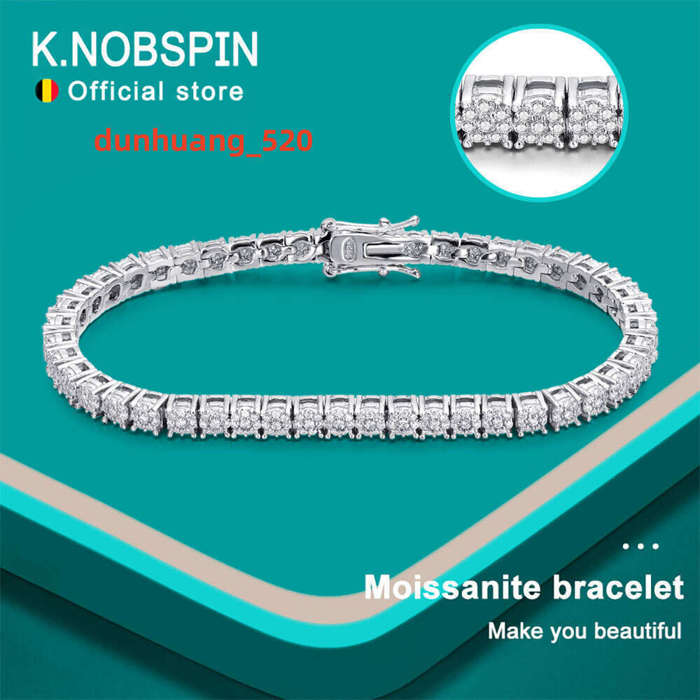 KNOBSPIN Full Moissanite Tennis Bracelet S Sier Plated White Gold with GRA Certificates Wedding Bracelets for Women Man