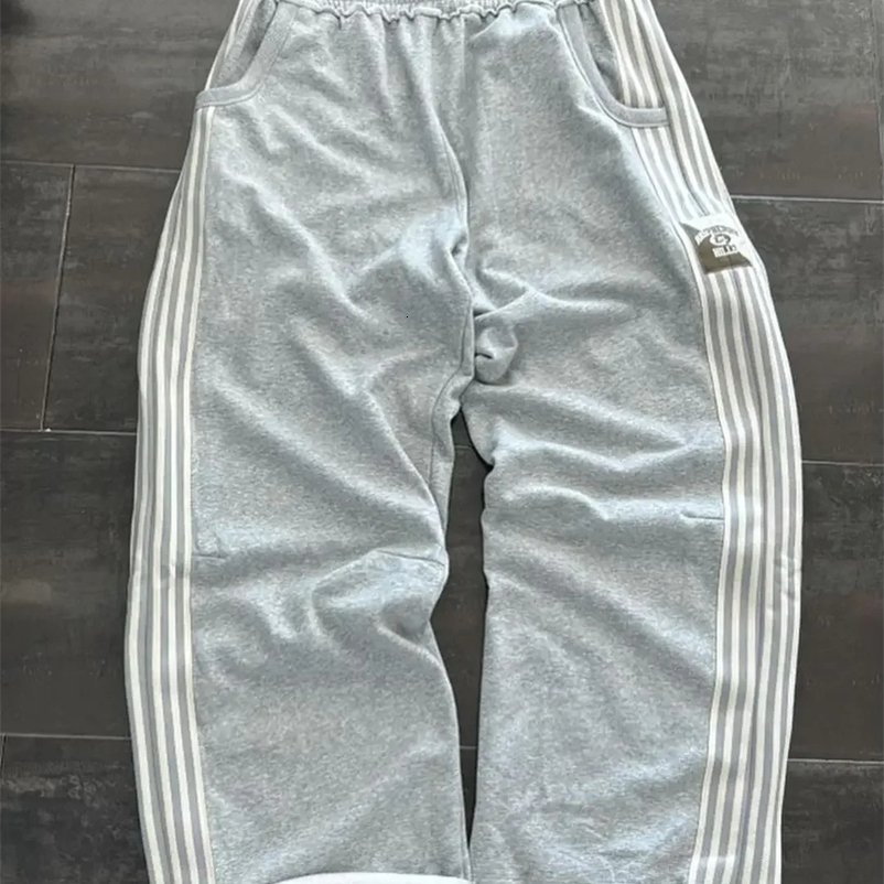 Y2K Fashion Striped Casual Pants Men and Women Retro Harajuku Baggy Straight Pants High Waist Loose Hip Hop Sweatpant Streetwear 250415