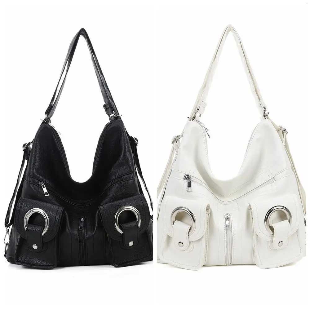 Portable Y2K Retro Shoulder Bag Large Capacity Soft Leather Vintage Backpack Fashion Korean Locomotive Pack GirlsW251115