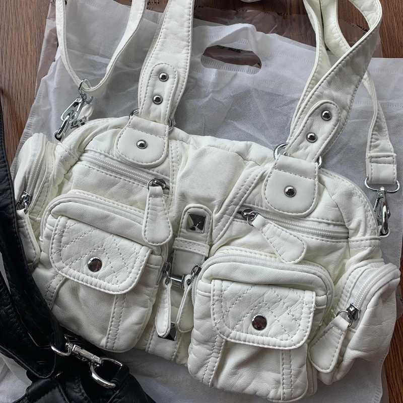 Women Retro White Handbags Y2k Aesthetic Casual Office Lady Shoulder Bags Vintage Punk Pockets Underarm Bag 2025 New All MatchW251117