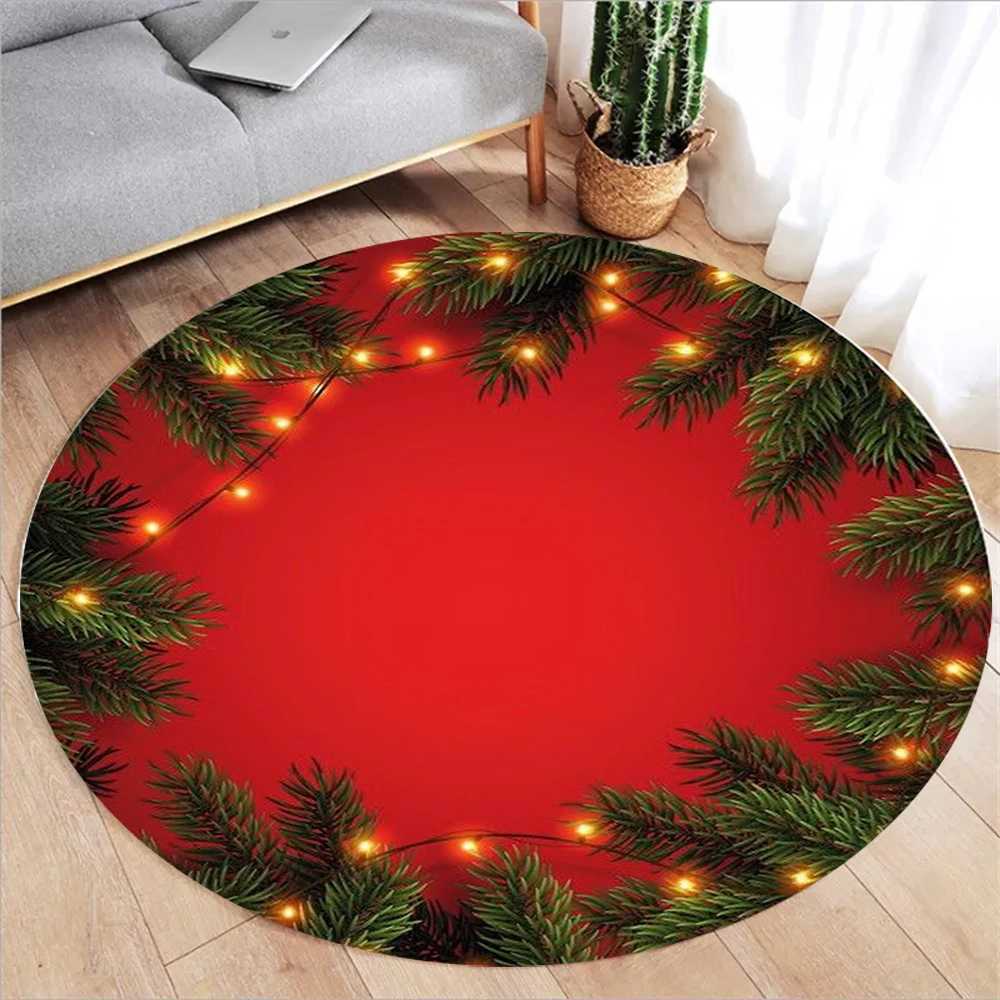 Christmas Tree Print Round Rug Soft Comfortable Holiday Gold Carpet for Living Room Bedroom Christmas DecorM251117