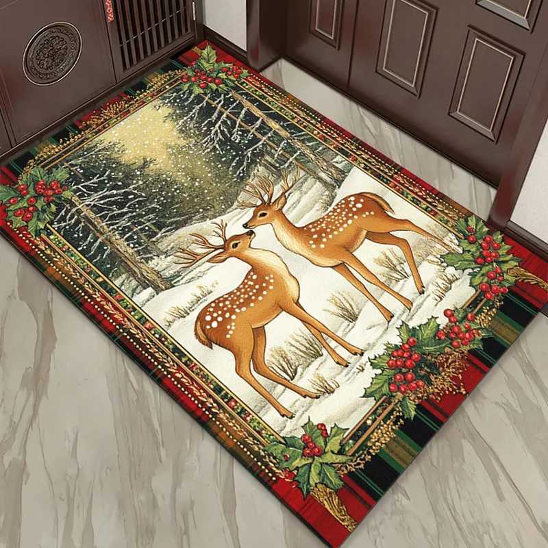 Winter Deer Christmas Rug for Festive Season Snowy Landscape Carpets Holiday Home Decor Anti slip carpet can be machine washedM251117
