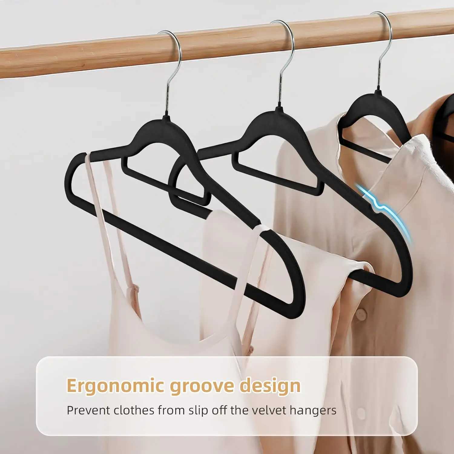 Velvet Clothes Hangers Non-Slip Hanger with Pants Bar Space Saving Flocked Hangers for Suits Shirts Coats Wardrobe Storage C251117