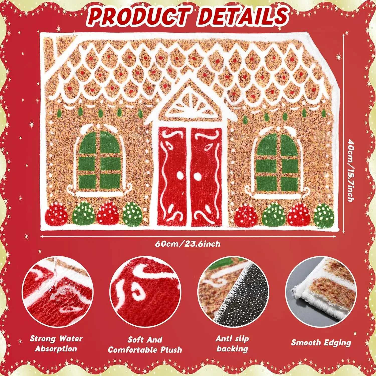 VIKAMA Christmas Gingerbread Rug Bath Mat Cute Absorbent Bath Rug DecorationM251117