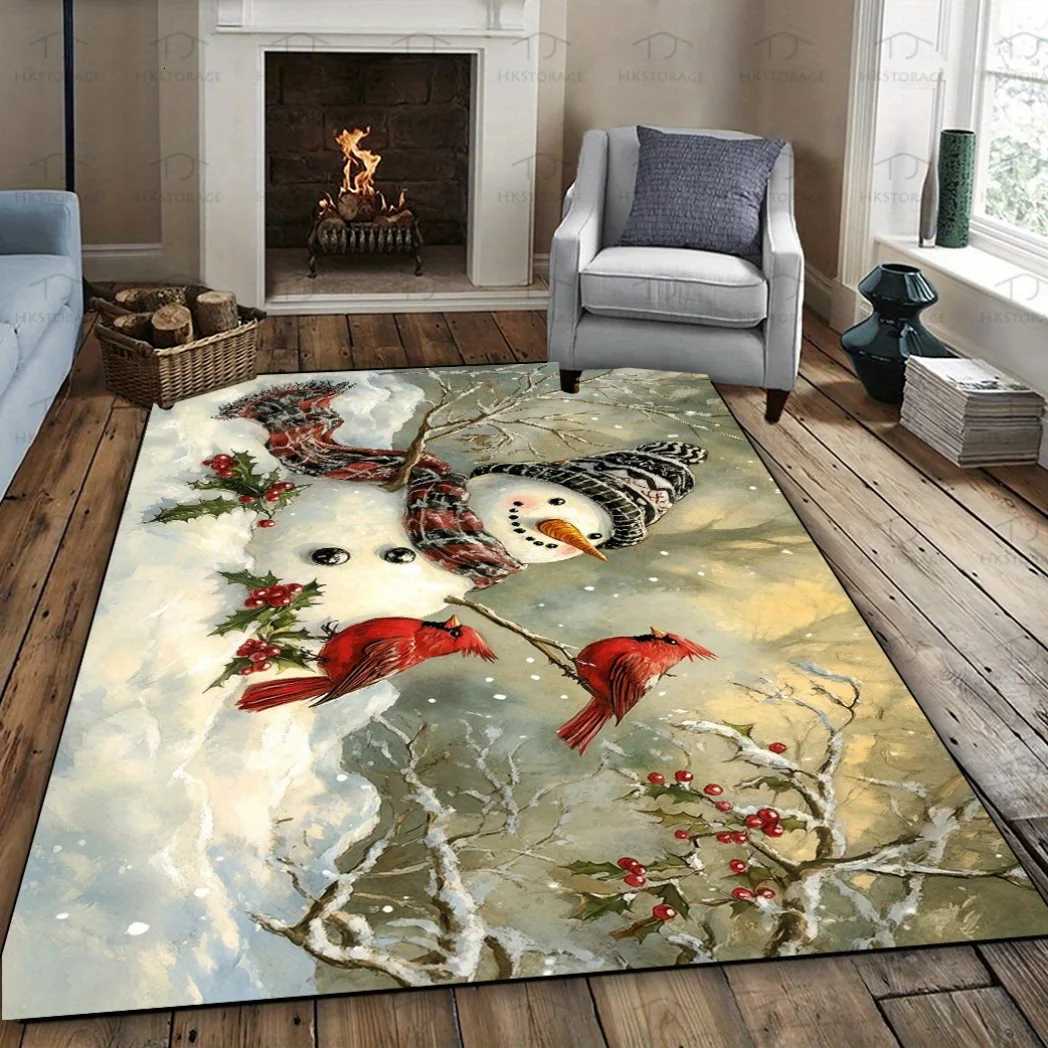 Cute Snowman and Red Bird Pattern Area Rug Christmas Decor for Patio/Garden/Yard/Bedroom/Living Room Outdoor Floor MatM251117