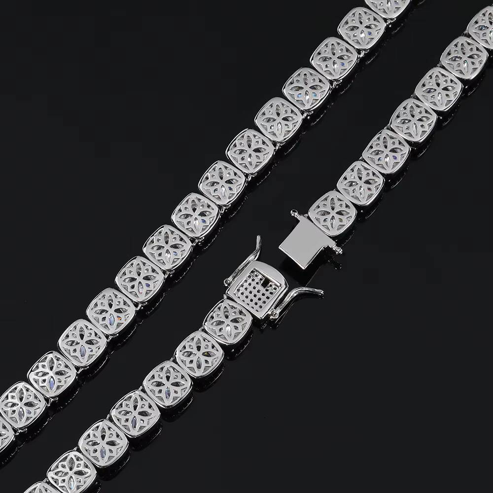 Moissanite 10mm Iced Out Bling Chain Necklace Hip Hop Fine Jewelry Men Geometric Square CZ Cluster Tennis Necklace