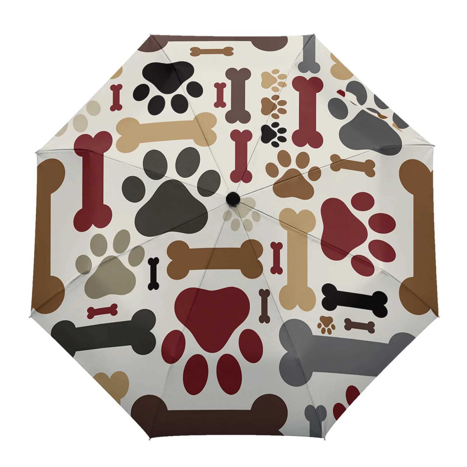 Dog Paw Rustic Old Barn Wood Print Women Men Rain Umbrella Three Folding Girl Durable Portable Manual Umbrellas Gift Parasol C251117