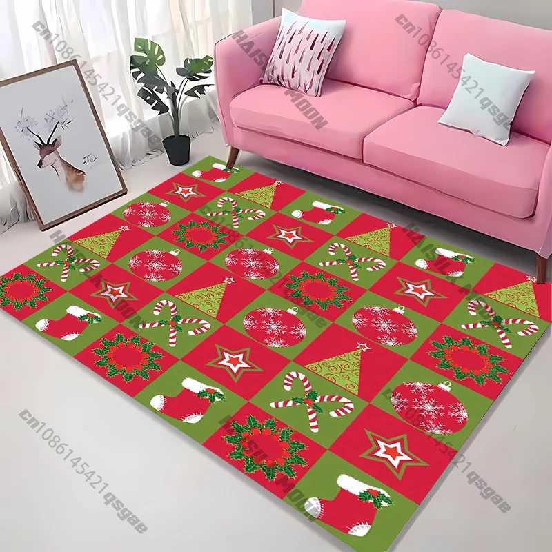 Christmas New Product Santa Deer Gingerbread Checkered Carpet Living Room Sofa Bedroom Rug Kids Game Non-slip Floor Mat GiftM251117