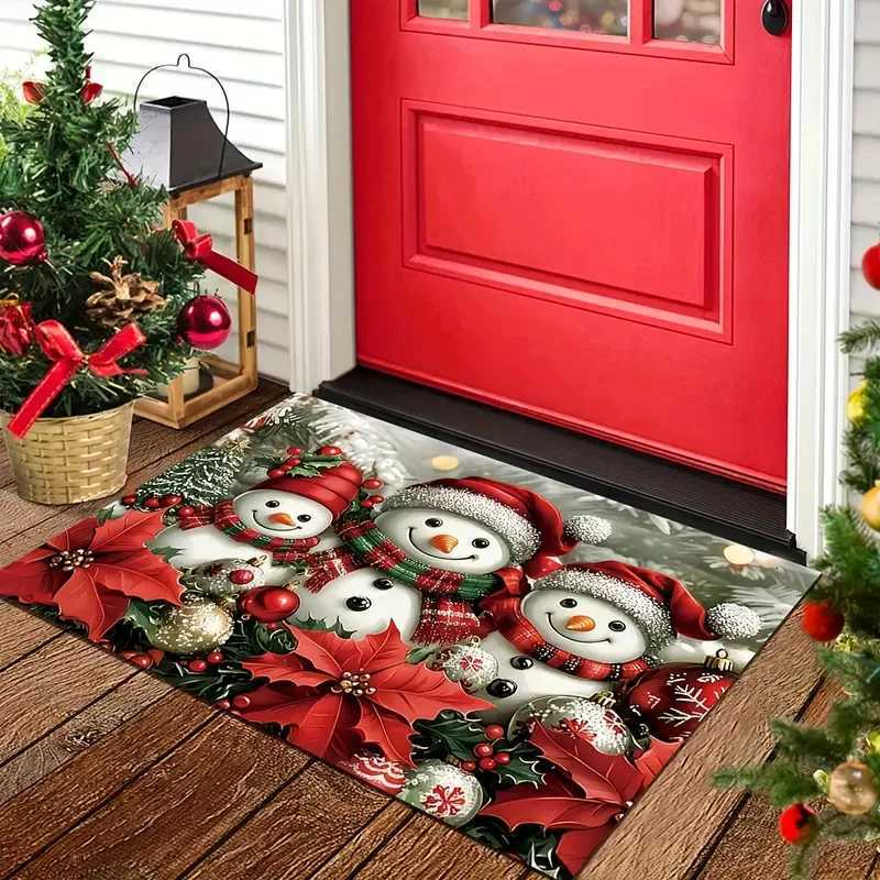 Cute Three Christmas Snowman Welcome Doormat Bathroom Balcony Non-Slip Dirt Resistant Floor Mat Christmas Day Decorative RugM251117