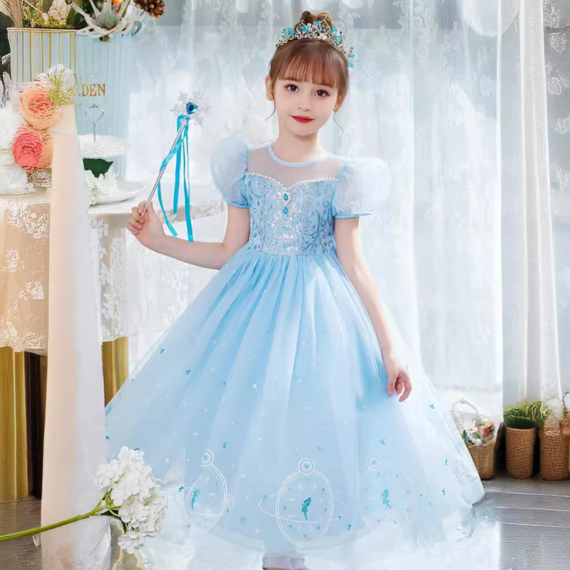 DISNEY toddler designer clothes baby girl designer clothes Elsa princess dress Summer dress children's birthday clothes.