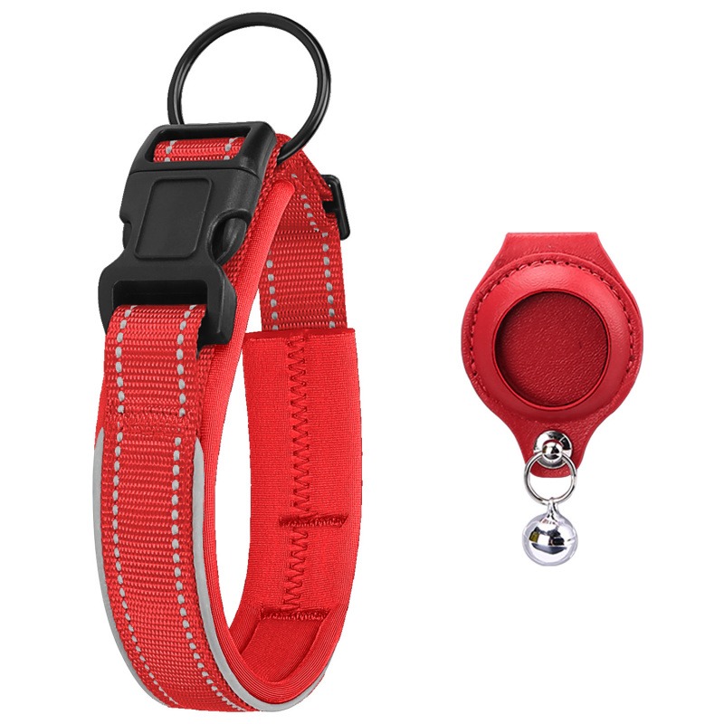 Factory Custom & Free Design Airtag Holder Dog Collar Adjustable Soft Nylon Ribbon Reflective Quick Release Dog Airtag Collar