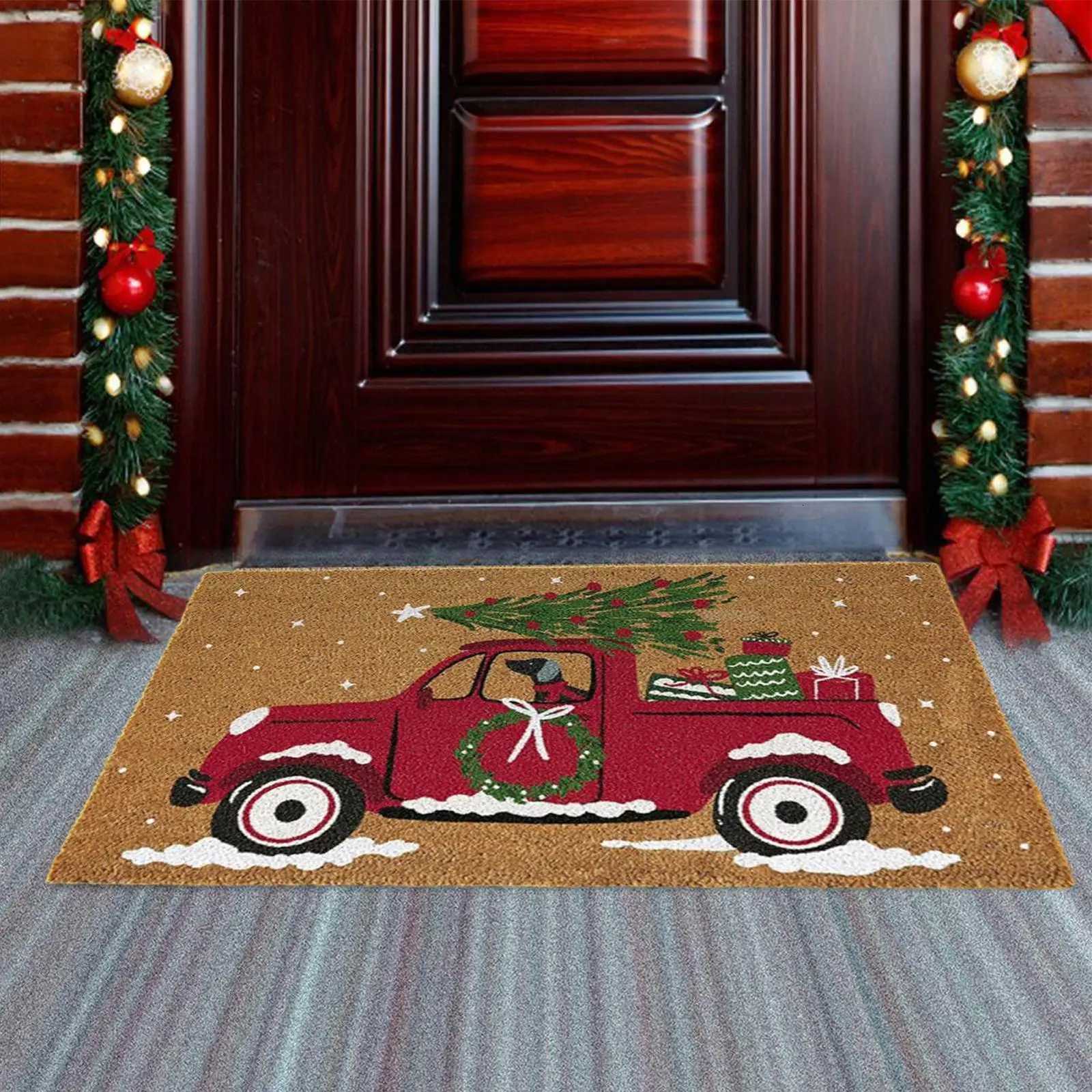 Christmas Doormat Car Pattern Welcome Mat Non Slip Washable Winter Backing Carpet Entrance Rug Home Party Christmas DecorationM251117