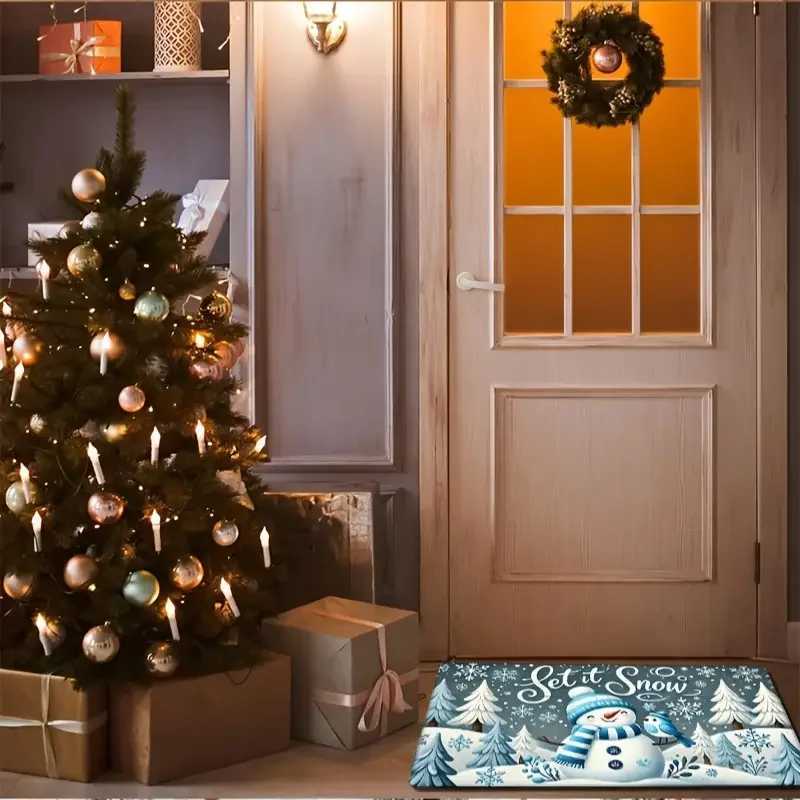 1PC Cozy Christmas Snowman Flannel Doormat-Non-Slip Machine Washable Durable No Fade Soft Absorbent Suitable For Home DecorM251117