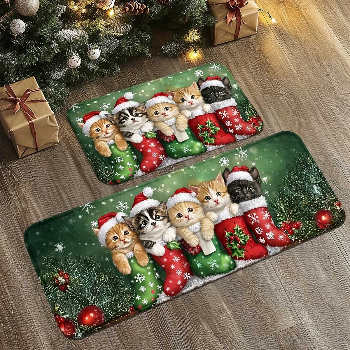 VIKAMA Christmas Carpet Cute 5 Kittens Floor Mat Door Mat Soft Welcome Carpet Living Room Carpet Rug For Bedroom Home DecorationM251117