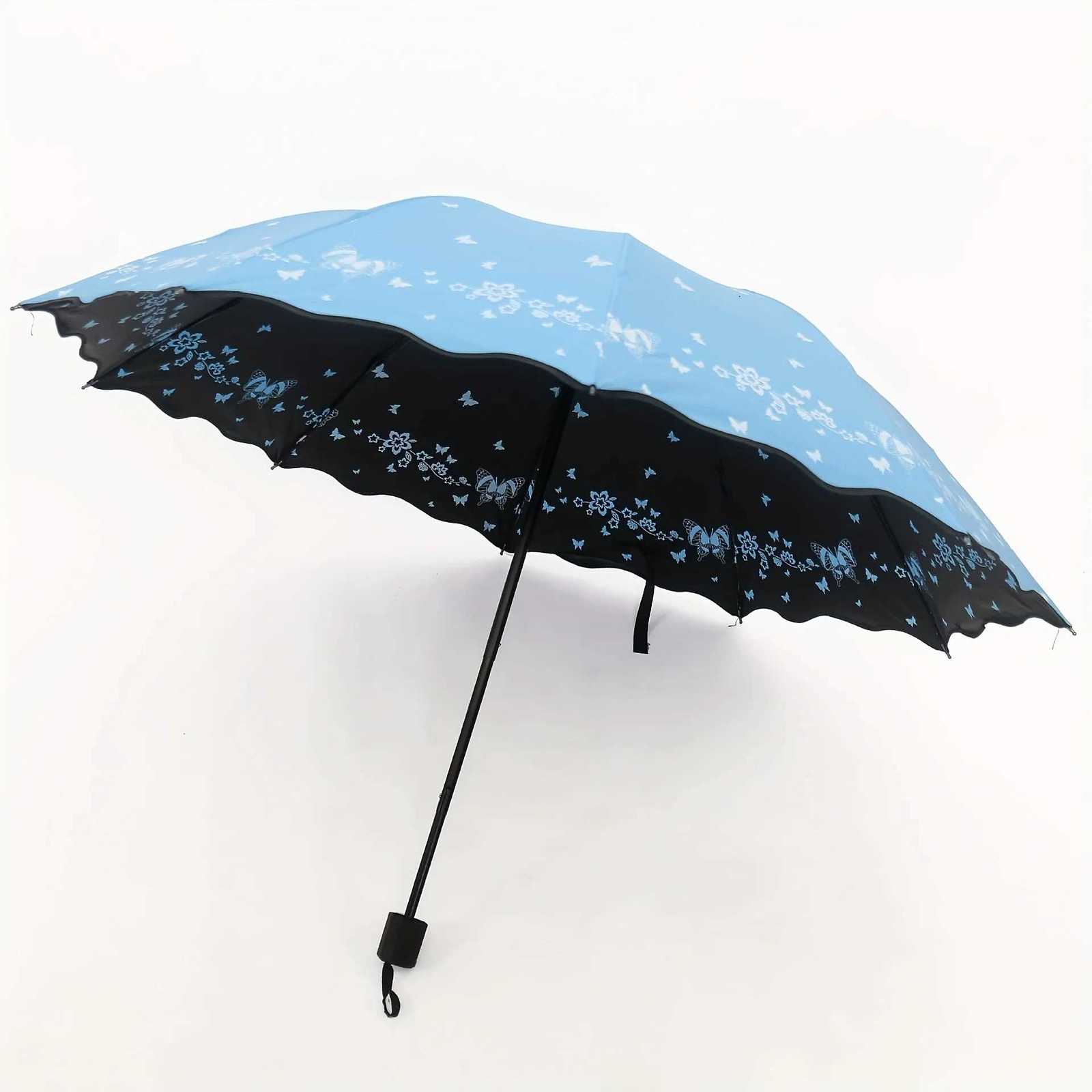 Stylish Double-Sided Butterfly Print Umbrella - Windproof UV Protection Suitable for Sunny and Rainy Days Wavy Ruffle Edge C251117