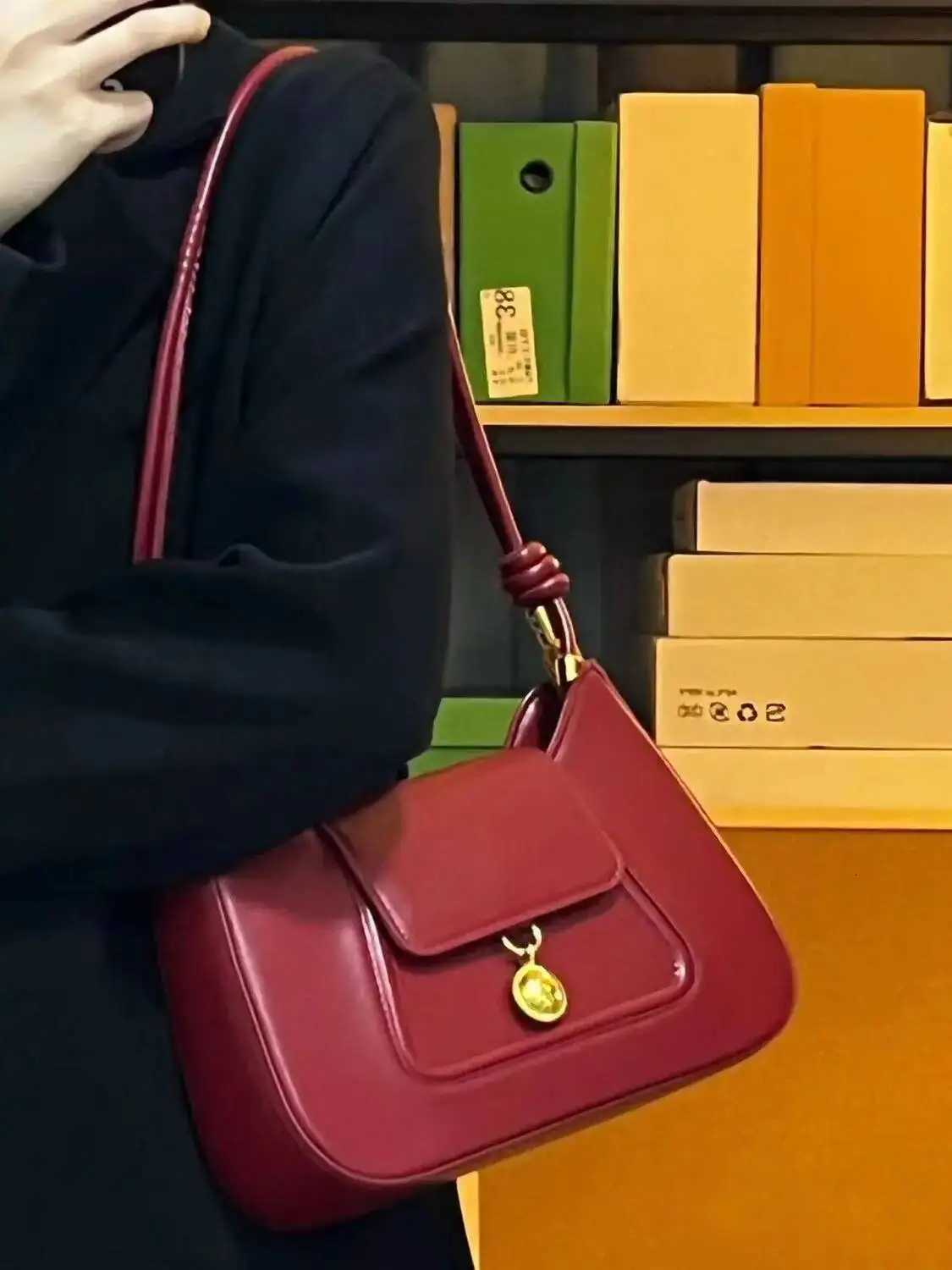 Bloom Vintage Red Y2k Handbag Women High Street Elegance Pu Leather Shoulder Ladies Retro Fashion Underarm Bag AestheticW251115