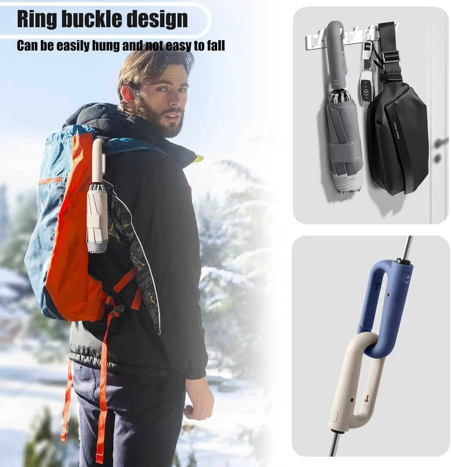 Ring Buckle Automatic Umbrella Reflective Safety StripReverse Folding Lightweight Compact Travel Portable C251117