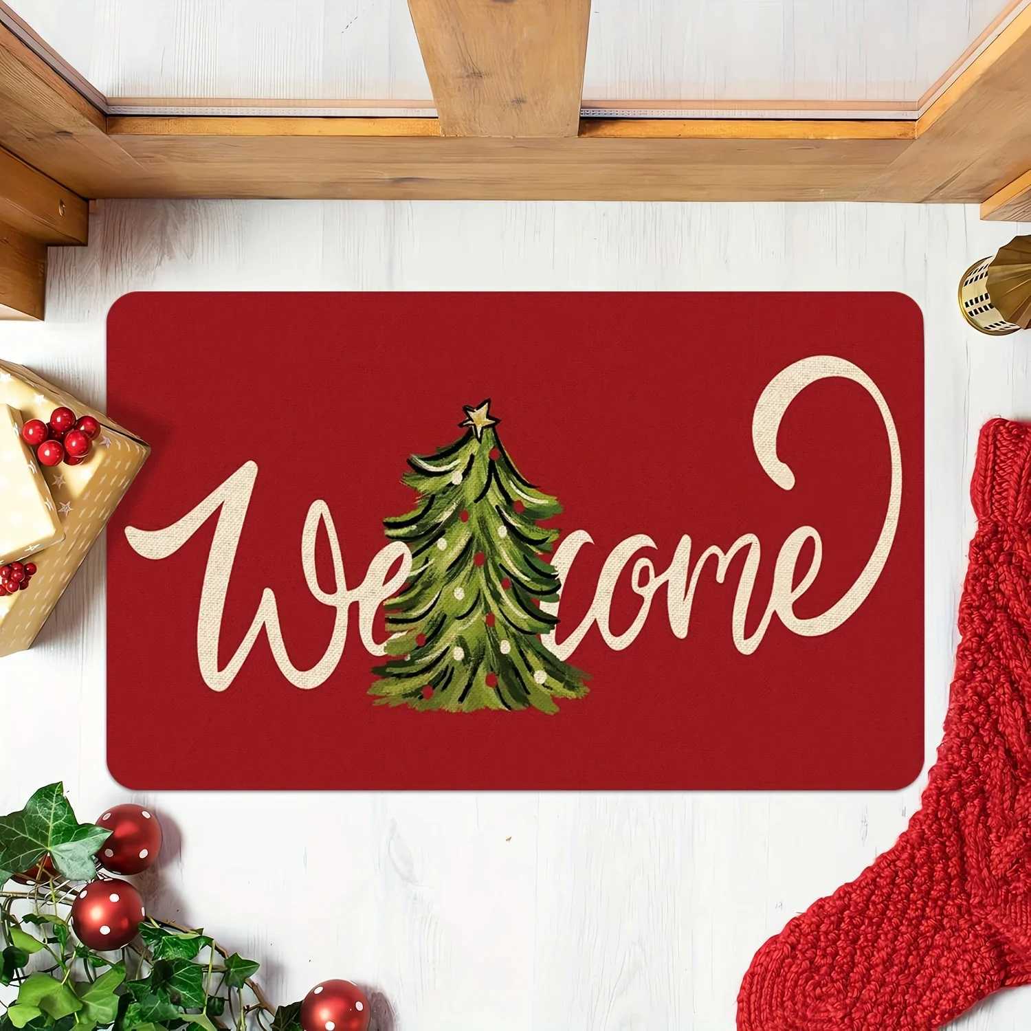 VIKAMA Christmas Carpet Red Festive Carpet Soft Living Room Carpet Rug For Bedroom Doormat Welcome Mat Outdoor Carpet Home DecorM251117