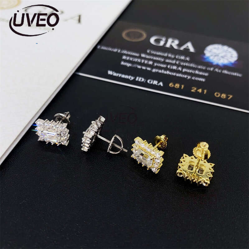 Gold Jewelry VVS Iced Out 925 Sterling Silver Earrings for Woman Hip Hop Pass Dias Tester Fashion Mens Couple Gift