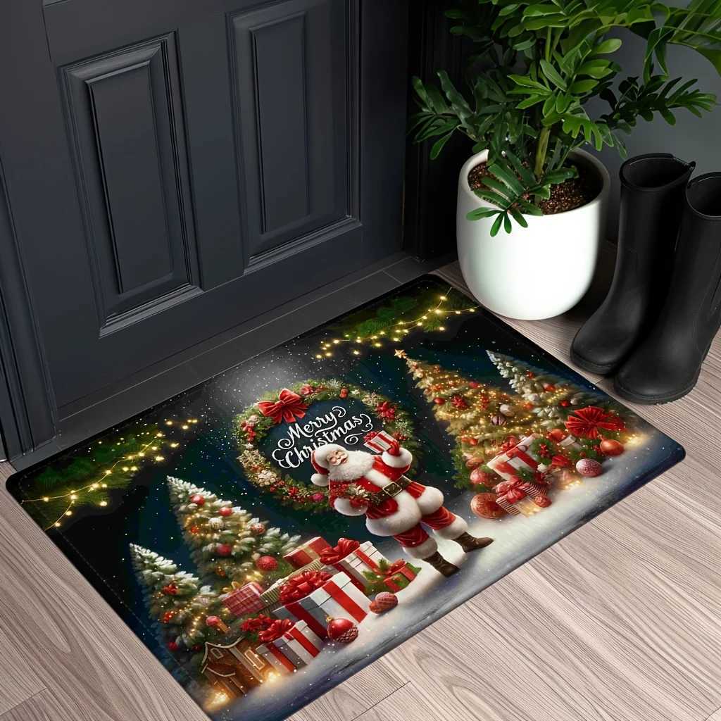 Christmas Santa Claus Entrance Welcome Doormat Bedroom Bedside Foot Mat Balcony Hallway Bath Non-slip Rugs Christmas DecorationsM251117