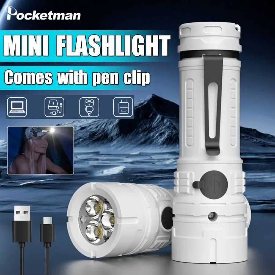 Super Bright LED Flashlight Multi-Functional USB Rechargeable Flashlights Pocket Emergency Light Torch for Camping Hiking M251117