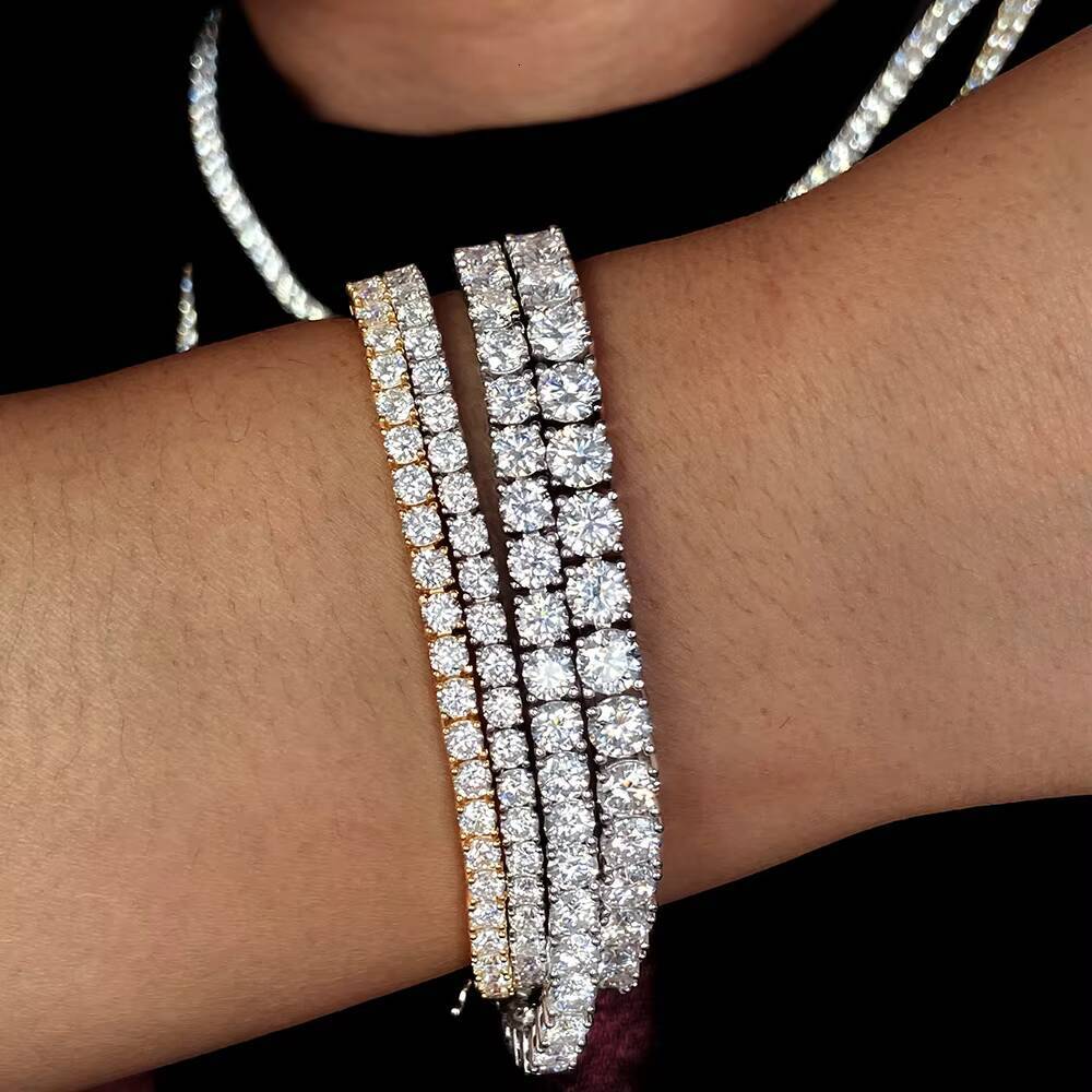 In Stock Pass Diamond Tester 3MM 925 Silver 18K Gold Plated Moissanite Hip Hop Iced Out Jewelry Tennis Bracelet Fast Shipping