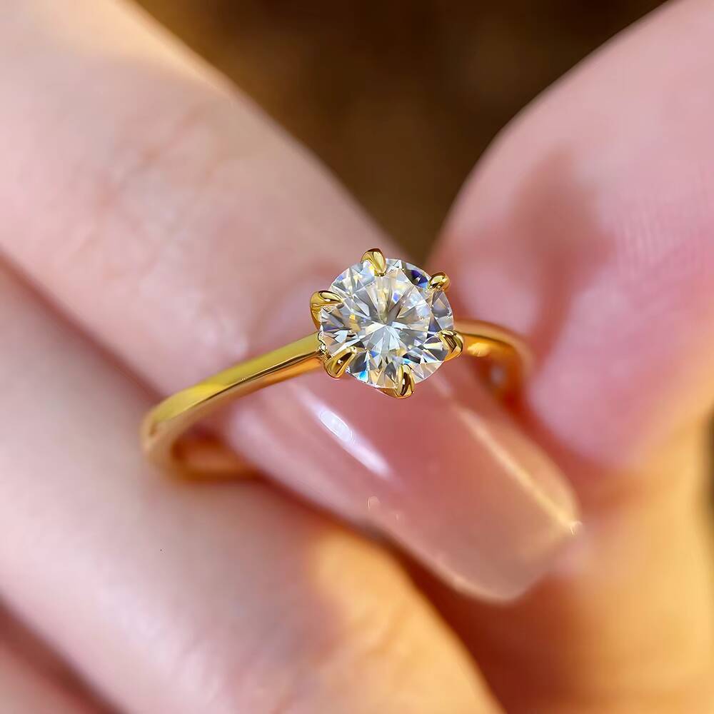 FOXI 925 Sterling Silver Pure Gold Plated Moissanite VVS Radiant Cut Engagement Prime Soild 18K Gold Ring for Wedding Jewelry