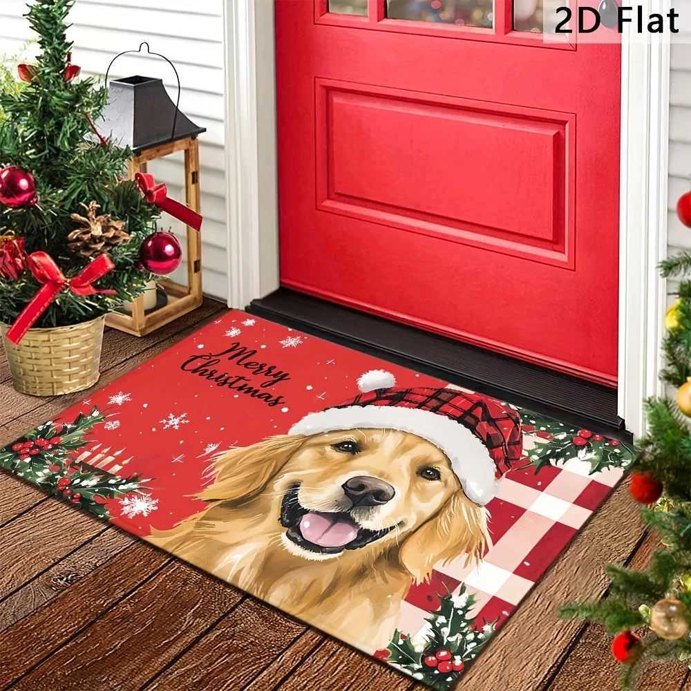 VIKAMA Christmas Cute Golden Retriever Print Floor Mat Winter Anti-Slip And Dirt-Proof Washable Bathroom Carpet Home DecorM251117