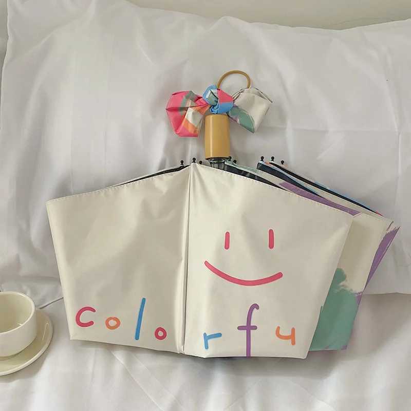 Rainbow graffiti simple sun protection umbrella foldable portable hand-powered automatic umbrella for sunny and rainy days C251117