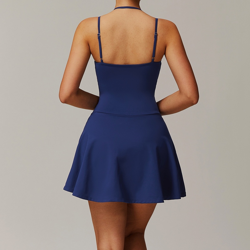 A822 Athletic Women's Halter Top Dress with Pocket Bottom Layer - Lightweight Short Tennis Skirt