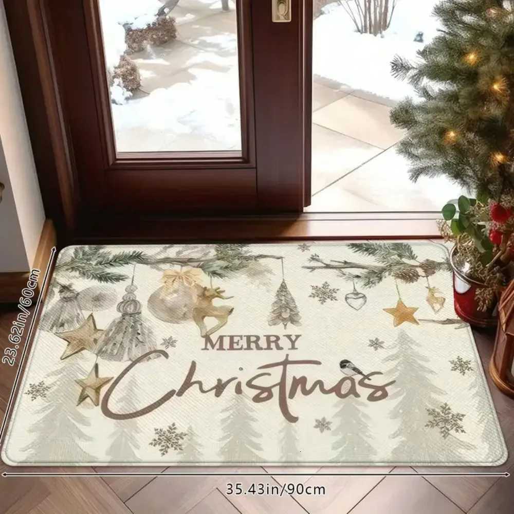 1pc Cream Christmas Reindeer and Snowflake Door Mat for Indoor Entrance Non-slip Soft Bathroom Mat Kitchen Home Decor MatM251117