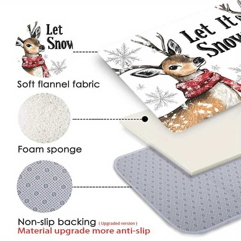 Open-1pc Winter Christmas Door Mat Flannel Thickness High-Quality Reindeer with Let it Snow Print Skid Mat for WinteM251117