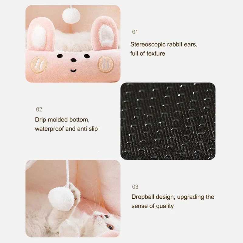 Cat Litter Bed Soft and Cozy with Plush Ball Semi-Closed Puppy Kitten Cave Bed Removable Cute Cartoon Pet LitterM251117