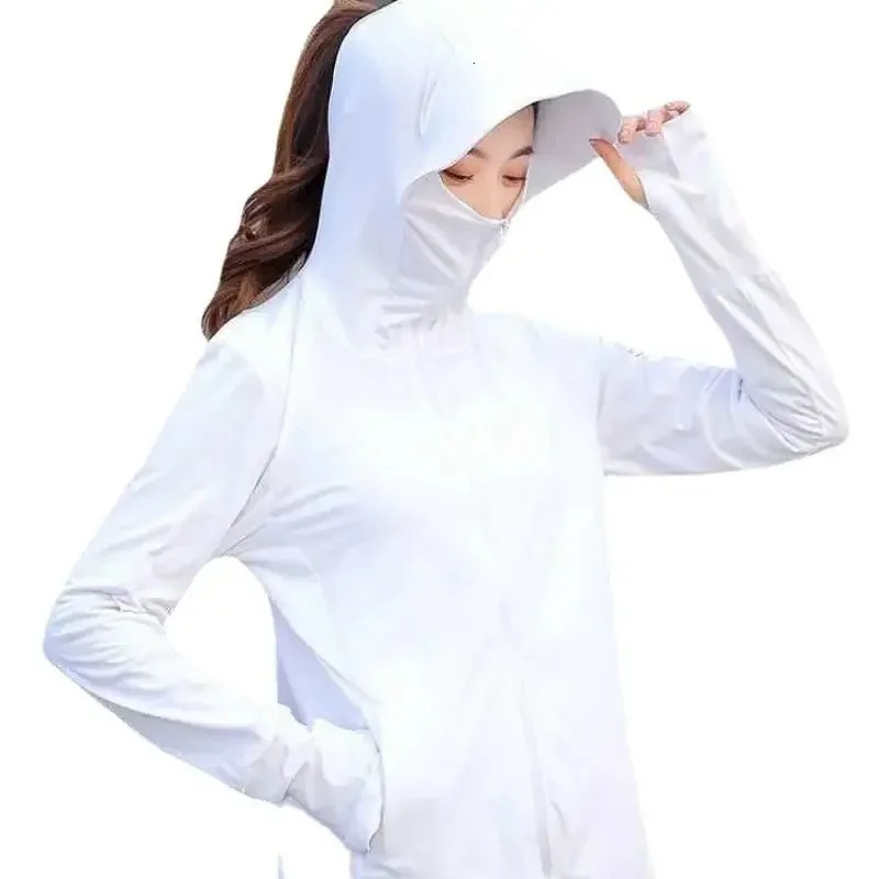 Womens Sunscreen Clothes Jacket with Hood and Hat UV Protection Coat for Cycling Ice Silk Thin 250415