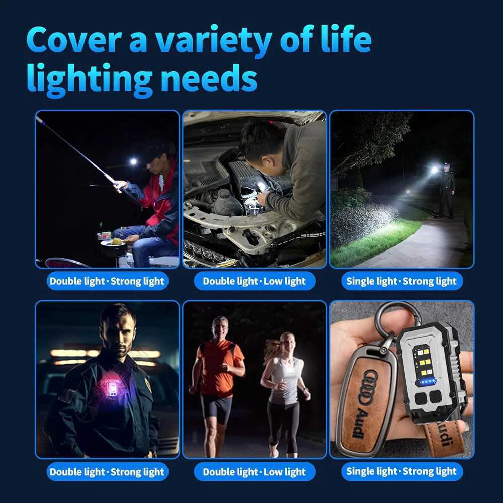 LED Keychain Flashlight Rechargeable Mini 800LM USB C 8 Modes Flash Light Magnetic Keychain for Camping Running Emergency Hiking M251117