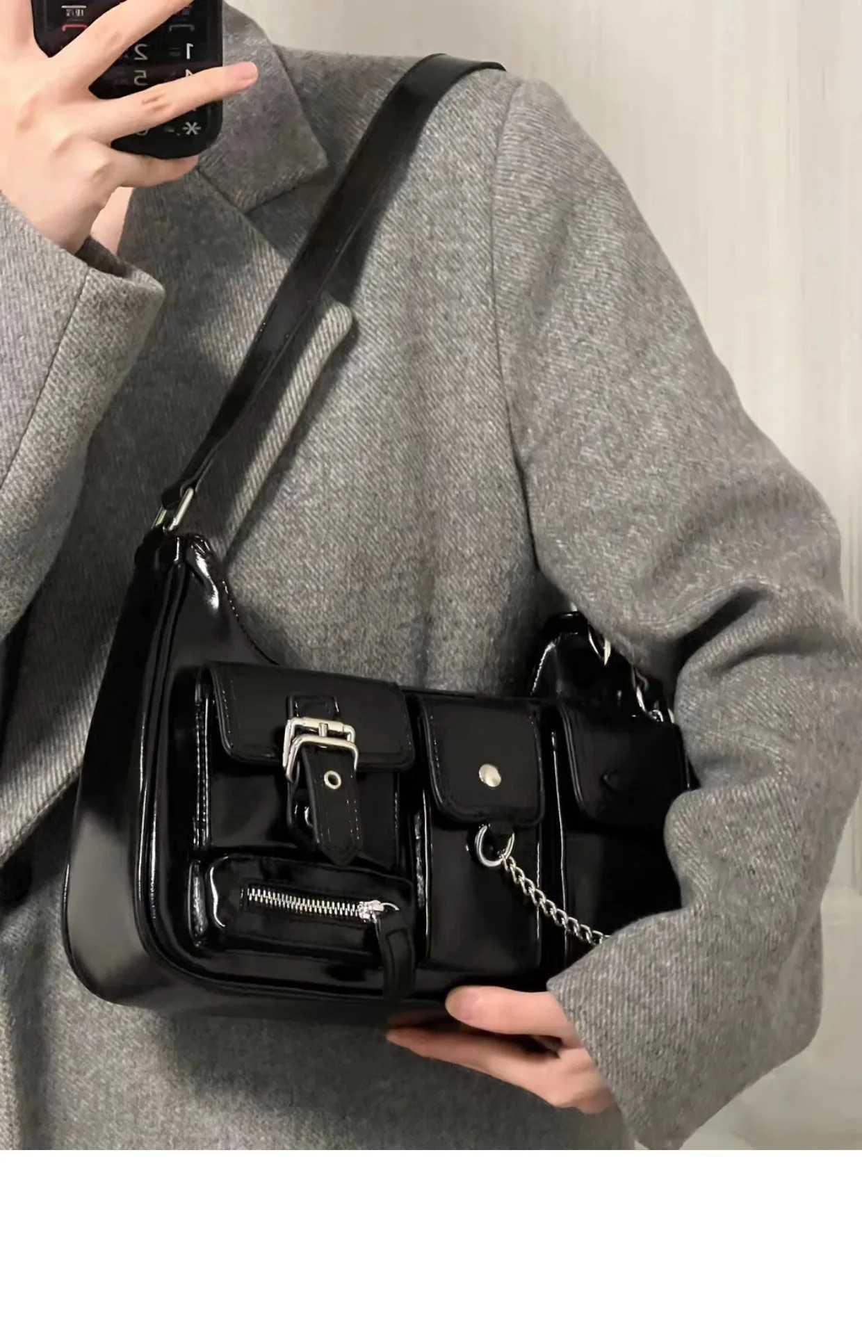 JIAERDI Vintage Y2k Handbags Women 2025 High Street Zipper Casual Solid Messenger Bag Ladies Moto Biker Bolso Mujer AestheticW251115