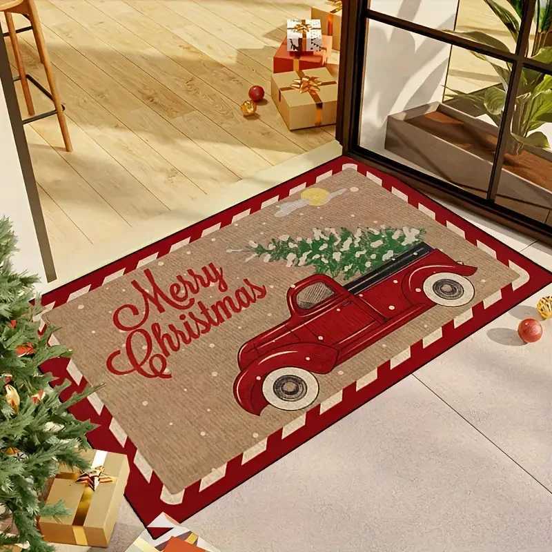 VIKAMA Christmas Red Truck Door Mats - Anti-Slip Machine Washable Suitable For Indoor/Outdoor Use Home DecorationM251117