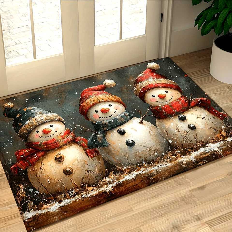 VIKAMA Christmas Carpet Round Snowman Floor Mat Doormat Welcome Mat Living Room Carpet Bedroom Carpet Washable Home DecorM251117