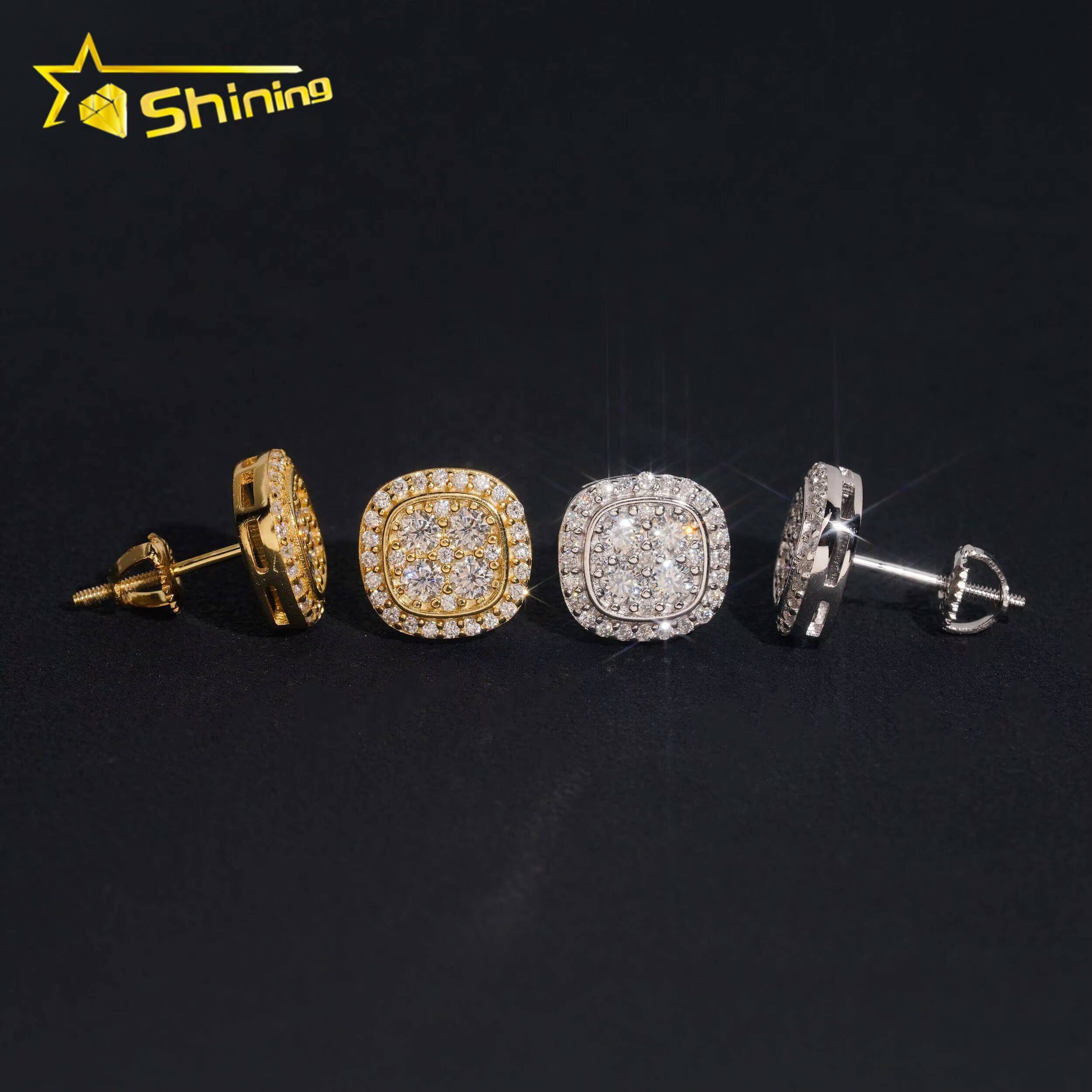 Local Stock Fast Shipping Iced Out Jewelry Screw Back Hip Hop 925 Silver VVS Moissanite Earrings