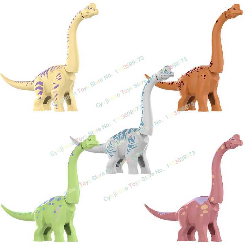MOC Jurassic Dinosaur World Grey Brown Pink Green Brachiosaurus Building Kit Bolcks Brick Dinosaur Park Character Toy ChildrenY250417WGYB