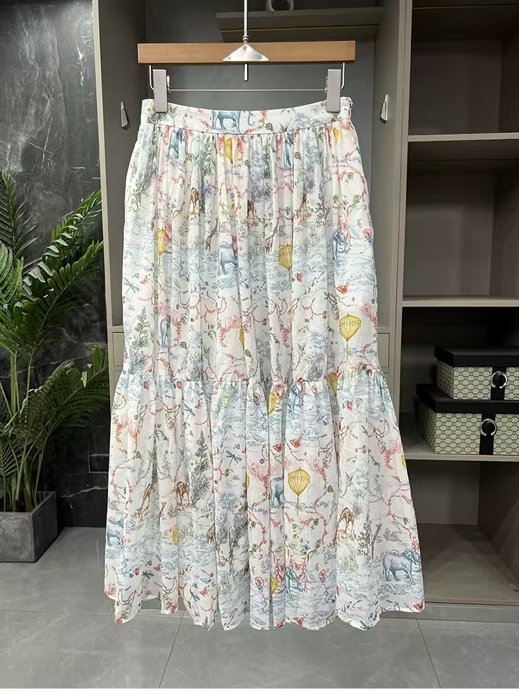 2025 New High-Waisted Trendy A-Line Dress with Artistic Print - Lightweight and Comfortable Cotton Skirt