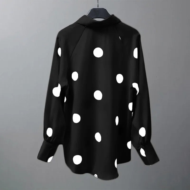 Fashion Polka Dot Shirt Women Elegant Long Sleeve Printed Blouse Vintage High Low Chemise Female Beach Lapel Button Blusas 250417