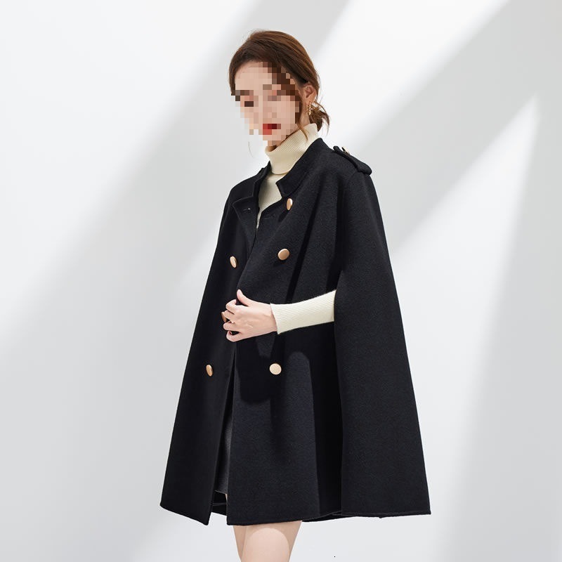 Solid color Cape Town wool medium long coat womens autumn and winter elegant and fashionable cape jacket British style retro shawl coat 2662 241128
