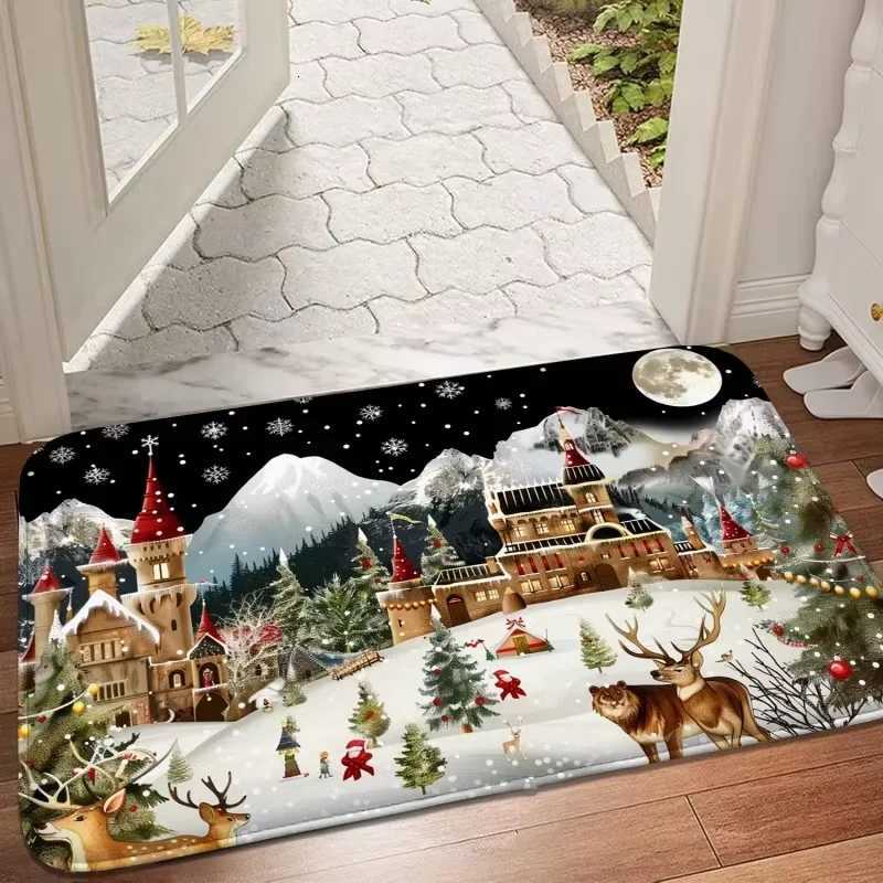 VIKAMA Christmas Carpet Snow Scene Doormat Festive Welcome Mat Warm Living Room Carpet Winter Rug For Bedroom Home DecorationM251117