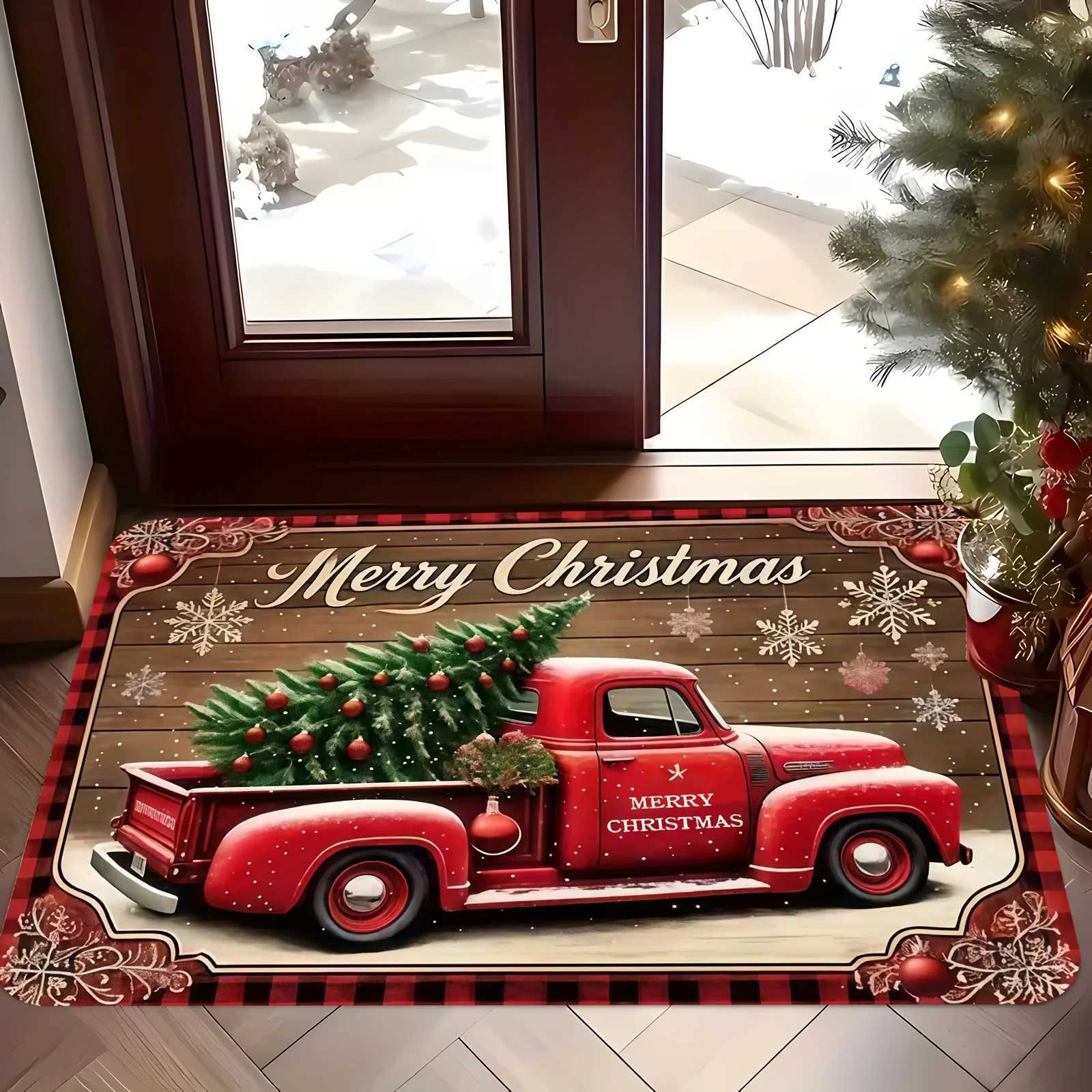 VIKAMA Merry Christmas Red Truck Print Festive Welcome Mat Winter Soft Non-Slip For Bathroom And Entrance Area Home DecorM251117
