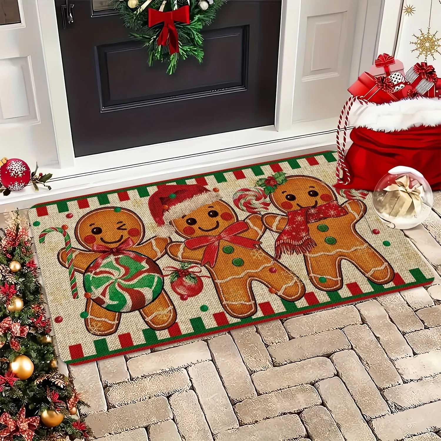 Christmas gingerbread man decorative door mat non-slip absorbent floor mat suitable for home room bathroom kitchenM251117