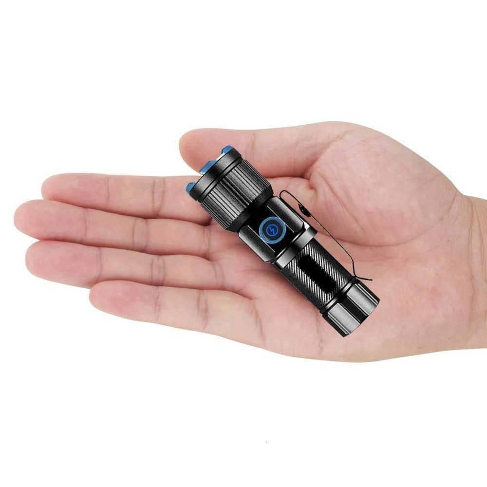 Zoom White Beam Light Long Distance Mini Flashlight Type-C Usb Rechargeable Portable Pocket Torch Home Outdoor 16340 Battery M251117