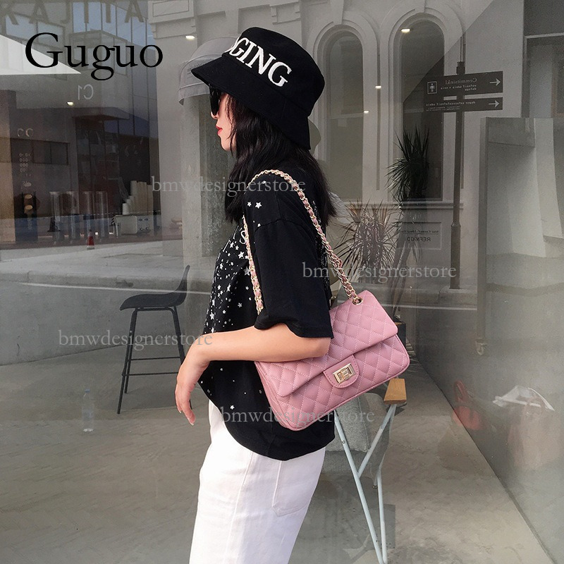 Guguo Designer Lingge Luxury Handbag Top Leather Fashion Chain Single Shoulder Crossbody Bag Metal Buckle High End Versatile Style Small Square Bag